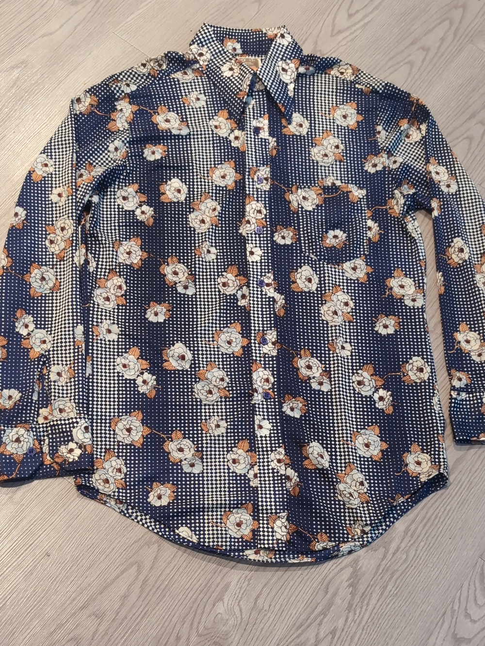Zayre Navy Floral Print Button-Down Shirt with Cream & Tan Accents